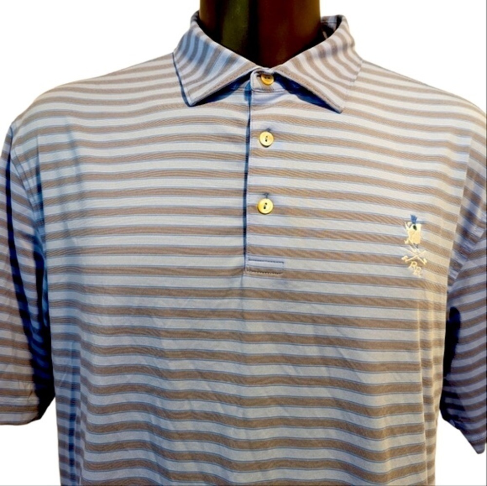 Peter Millar blue striped polo shirt XL Summer Comfort Golf